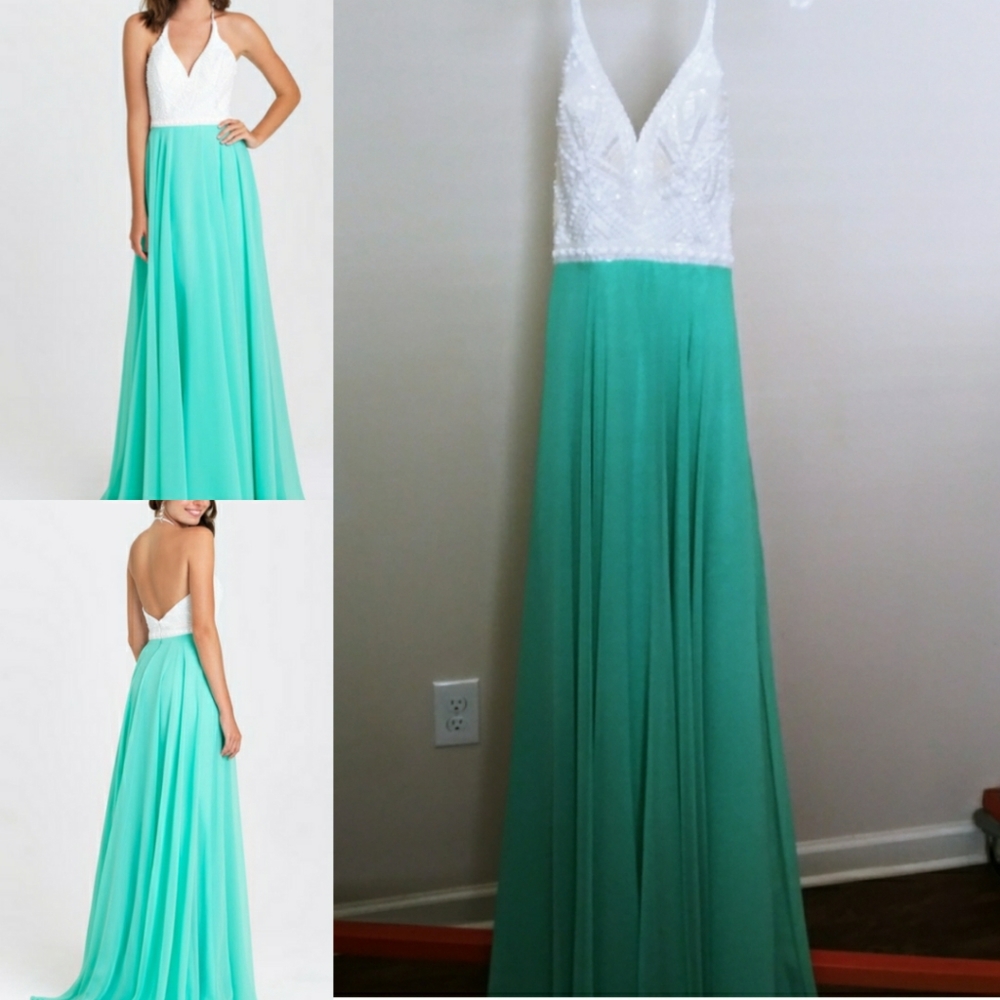 Madison James gown aqua and white size 0